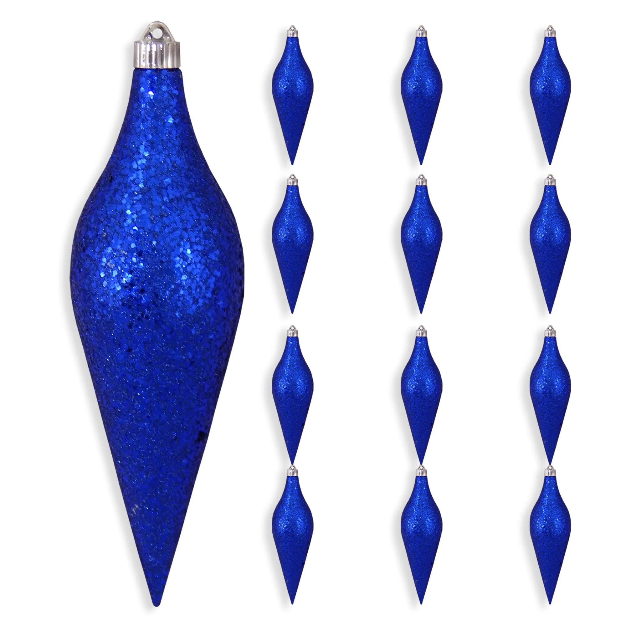 12 2/3" (320mm) Large Commercial Shatterproof Drop Ornaments, Dark Blue Glitz, Case, 12 Pieces