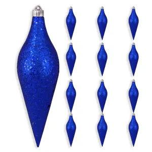 12 2/3" (320mm) Large Commercial Shatterproof Drop Ornaments, Dark Blue Glitz, Case, 12 Pieces