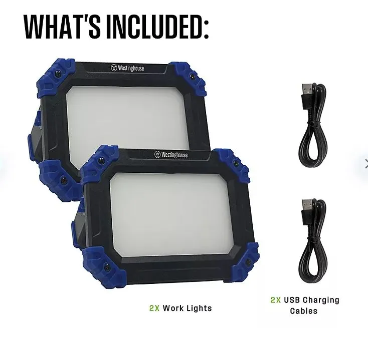 2000 Lumen Rechargeable LED Work Light, 2 Pack