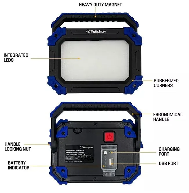 2000 Lumen Rechargeable LED Work Light, 2 Pack