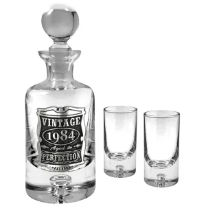40th Birthday or Anniversary Gift 1984 Vintage Years Pewter & Crystal Mini Decanter Set With Shot Glasses