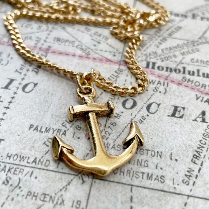 Anchor Gold Metal Finish Pendant Chain Necklace