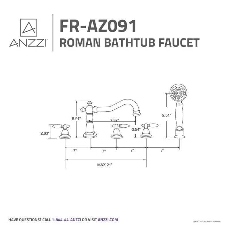 ANZZI Patriarch 2-Handle Deck-Mount Roman Tub Faucet with Handheld Sprayer