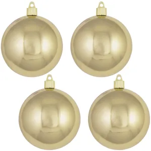 Christmas By Krebs 4" (100mm) Shiny Gilded Gold [4 Pieces] Solid Commercial Grade Indoor and Outdoor Shatterproof Plastic, UV and Water Resistant Ball Ornament Decorations