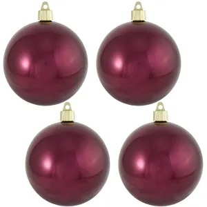 Christmas By Krebs 4" (100mm) Shiny Merlot Red [4 Pieces] Solid Commercial Grade Indoor and Outdoor Shatterproof Plastic, UV and Water Resistant Ball Ornament Decorations