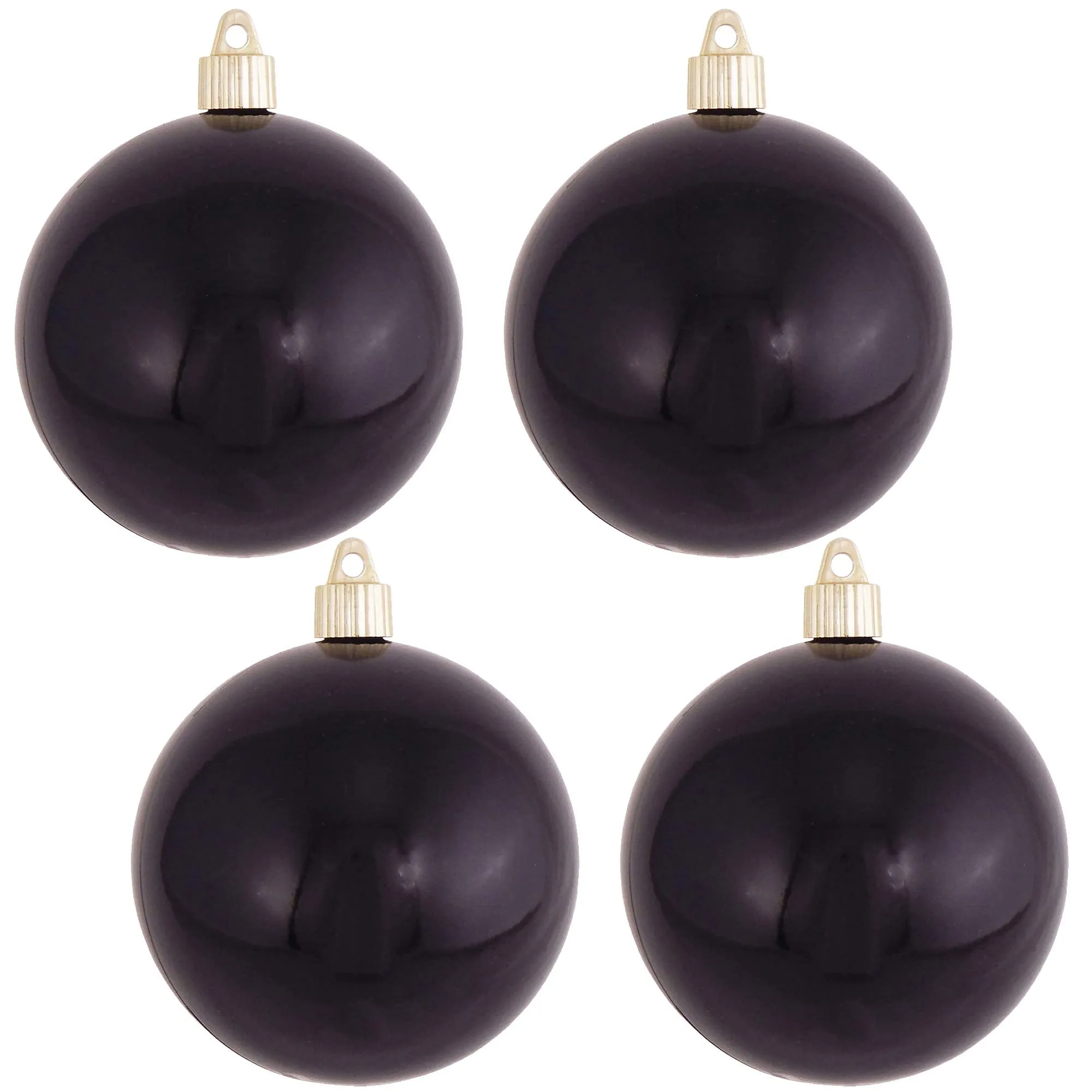 Christmas By Krebs 4" (100mm) Shiny Onyx Black [4 Pieces] Solid Commercial Grade Indoor and Outdoor Shatterproof Plastic, UV and Water Resistant Ball Ornament Decorations