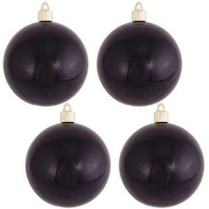 Christmas By Krebs 4" (100mm) Shiny Onyx Black [4 Pieces] Solid Commercial Grade Indoor and Outdoor Shatterproof Plastic, UV and Water Resistant Ball Ornament Decorations