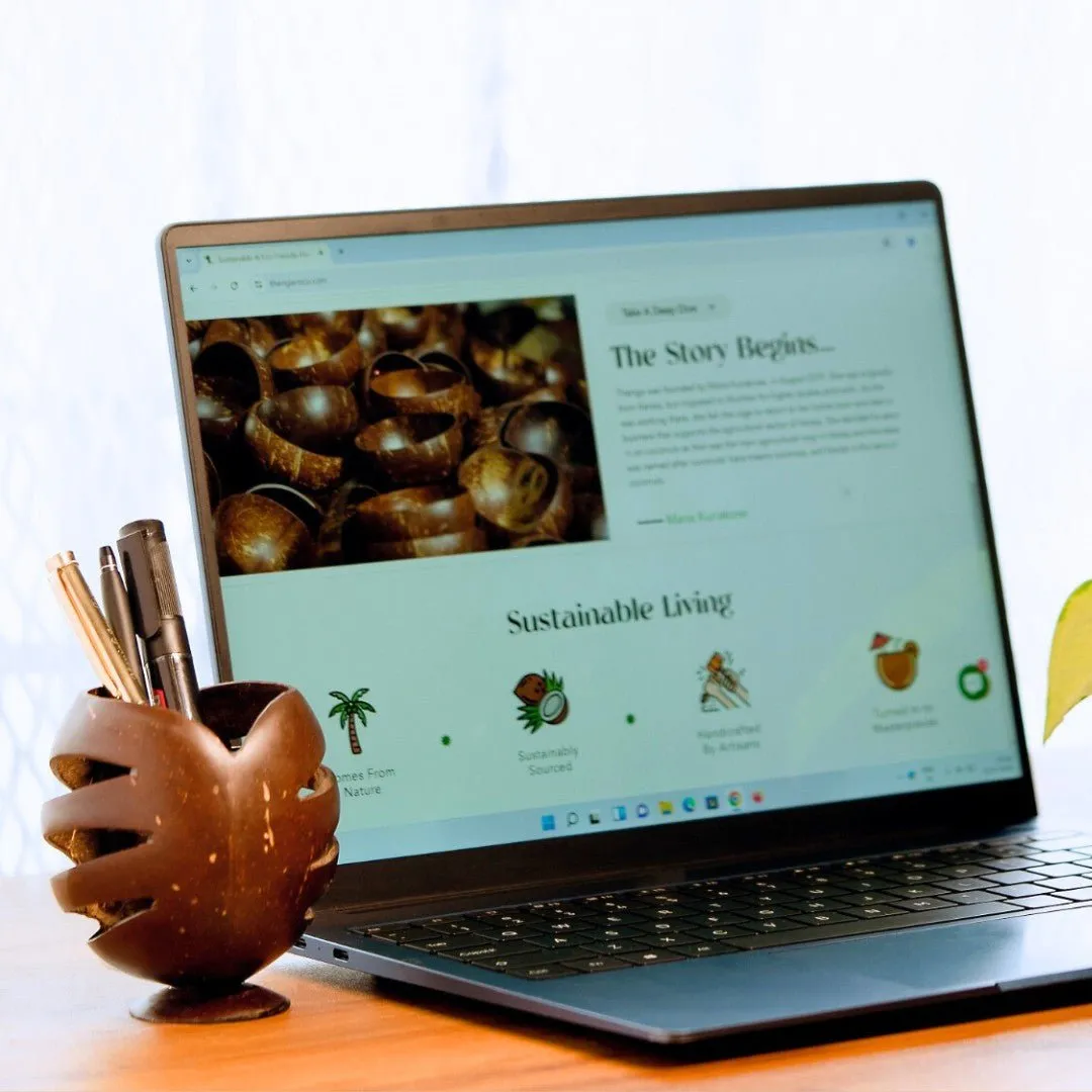 Coconut Shell Pen Holder/Stand | Wooden Pen Holders (Set of 1)