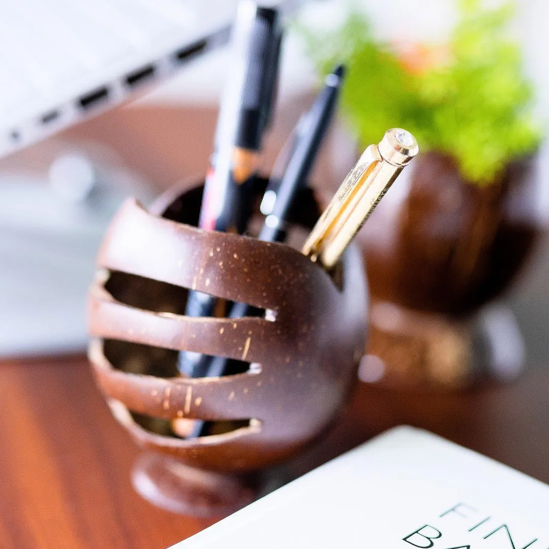 Coconut Shell Pen Holder/Stand | Wooden Pen Holders (Set of 1)