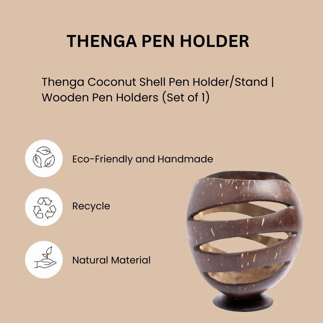 Coconut Shell Pen Holder/Stand | Wooden Pen Holders (Set of 1)