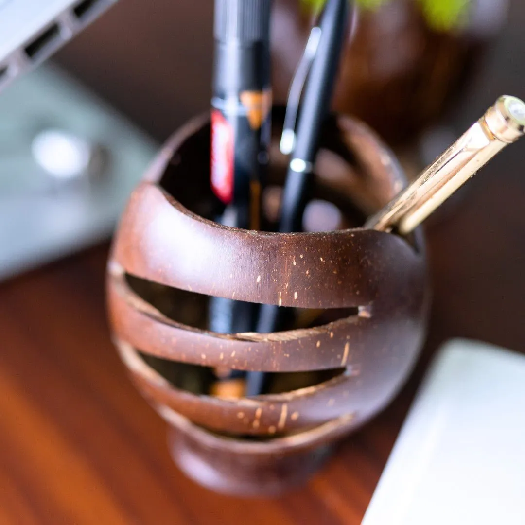 Coconut Shell Pen Holder/Stand | Wooden Pen Holders (Set of 1)
