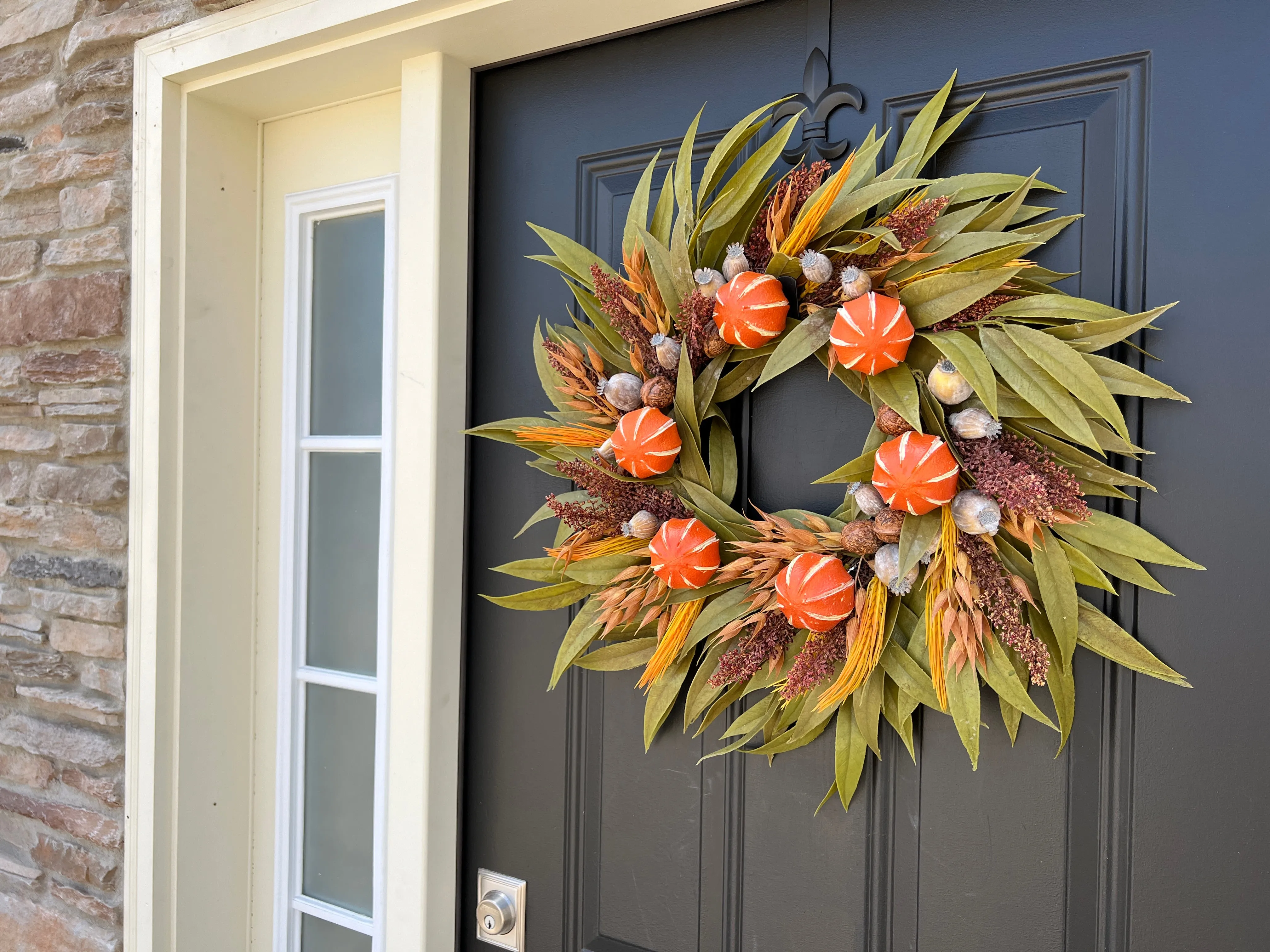 Fall Oranges, Gourds and Bay Leaf Wreath