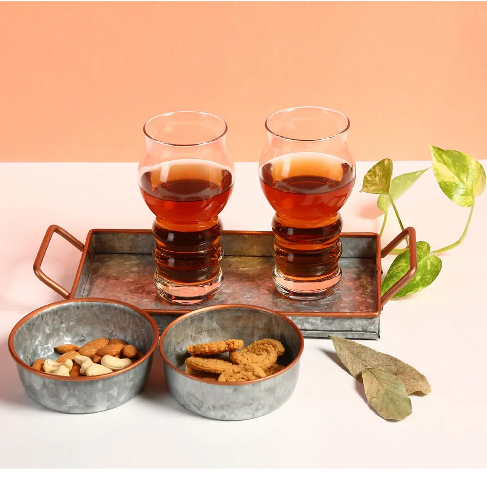 Galvanized Metal Serving Tray with 2 Dishes