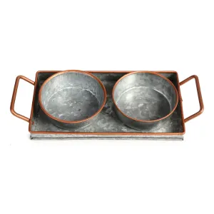 Galvanized Metal Serving Tray with 2 Dishes