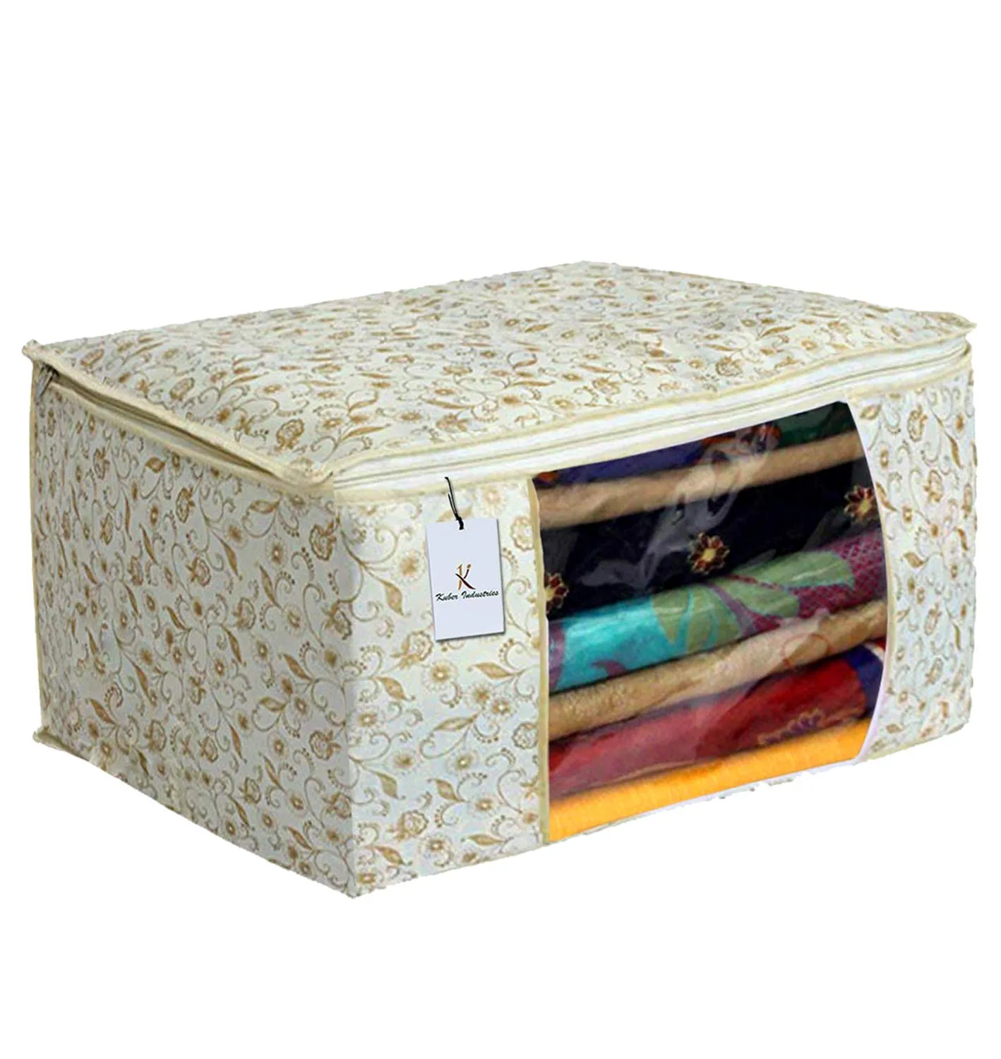 Heart Home Metalic Printed 8 Piece Non Woven Fabric Saree Cover Set with Transparent Window, Extra Large, Brown & Red - CTHH22770