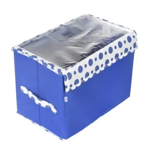 Heart Home Storage Box|Non-Woven Dot Print Foldable Storage Box|Medium Wardrobe Organizer for Toys|Cloths with Transparent Lid & Handle (Blue)