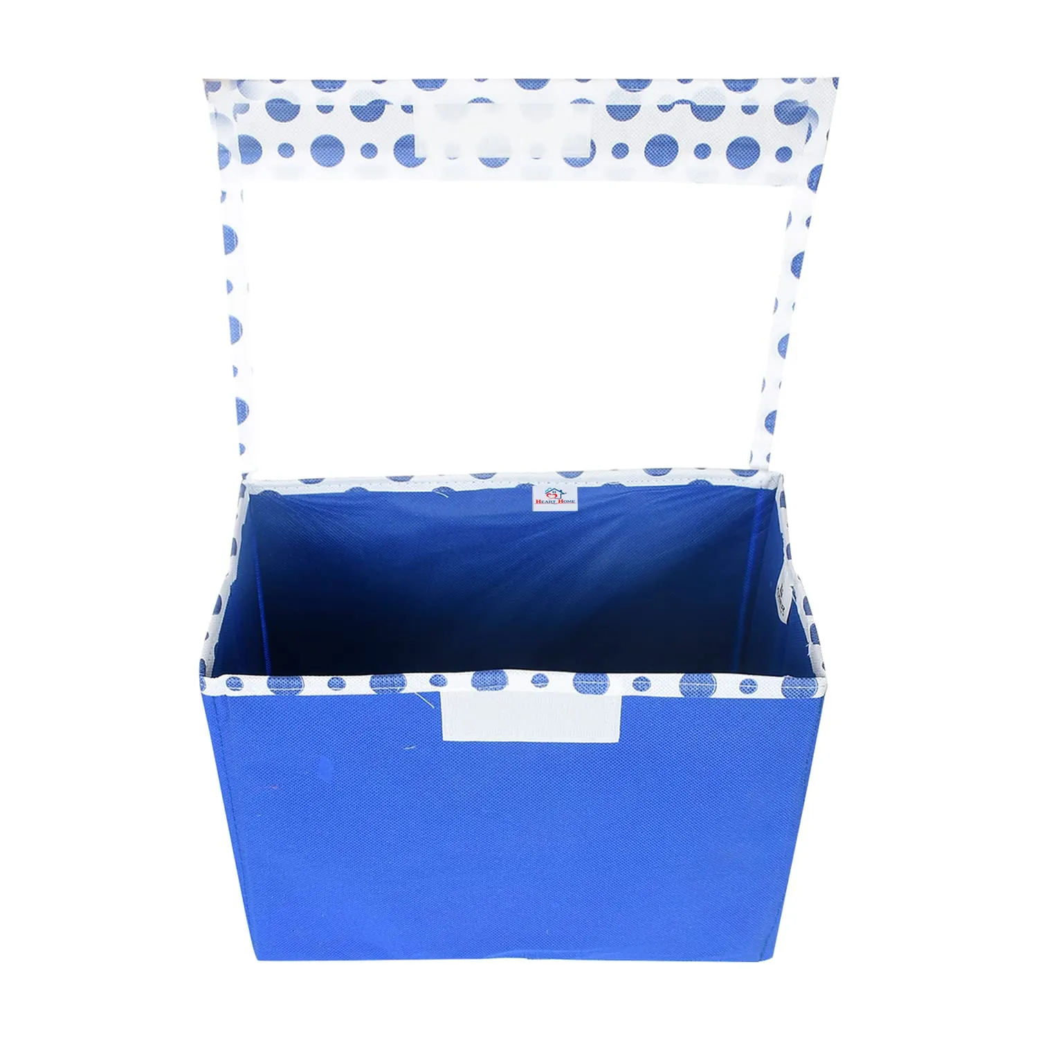 Heart Home Storage Box|Non-Woven Dot Print Foldable Storage Box|Medium Wardrobe Organizer for Toys|Cloths with Transparent Lid & Handle (Blue)