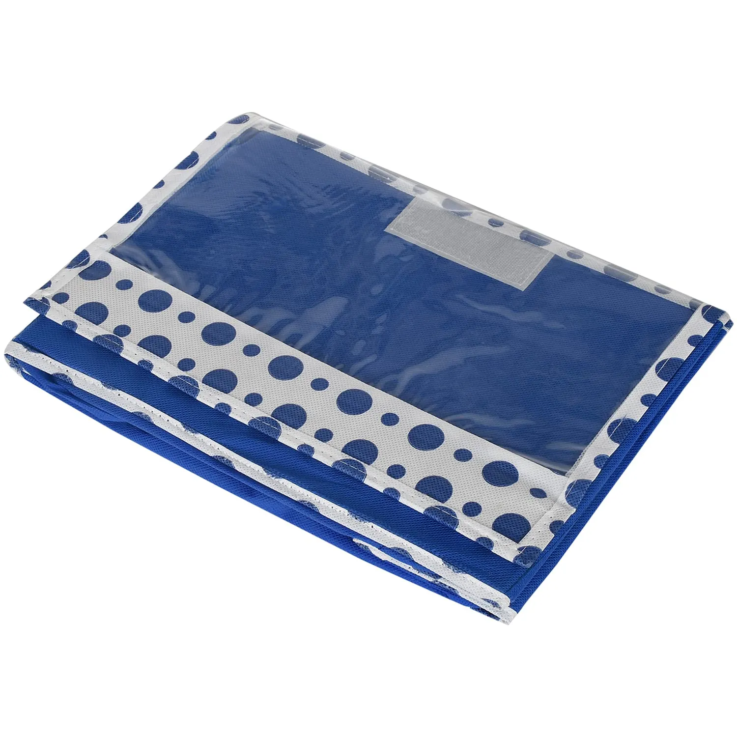 Heart Home Storage Box|Non-Woven Dot Print Foldable Storage Box|Medium Wardrobe Organizer for Toys|Cloths with Transparent Lid & Handle (Blue)