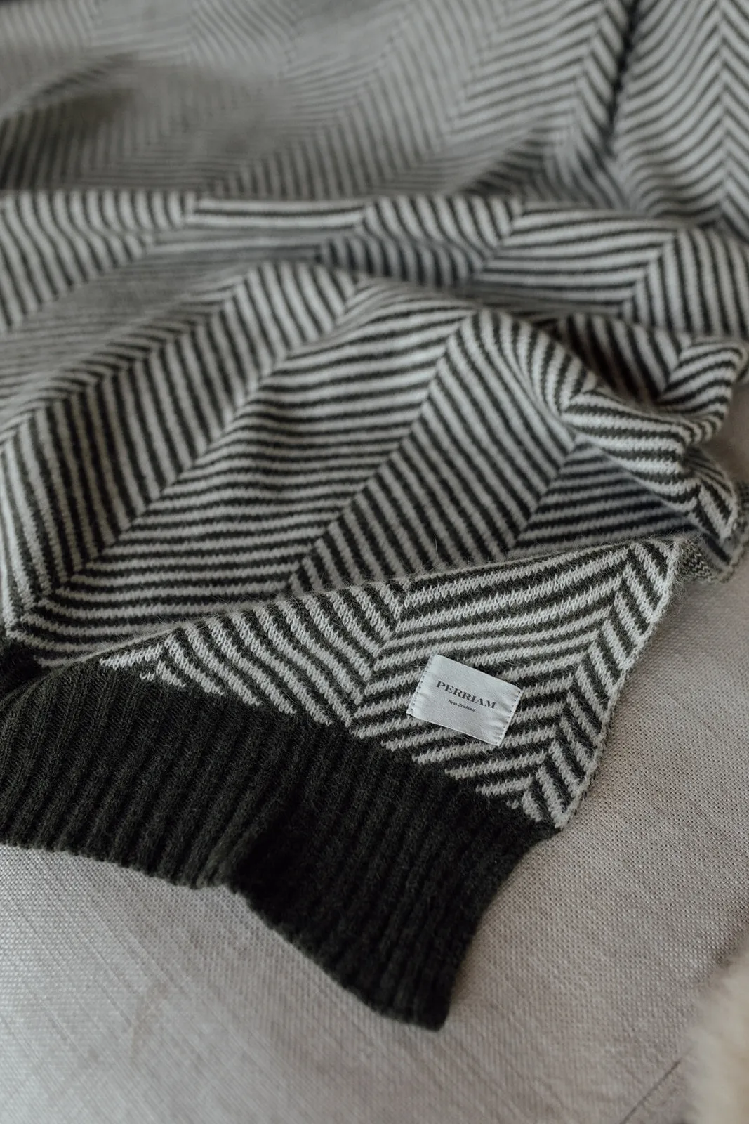Herringbone Merino Angora Blanket - Olive