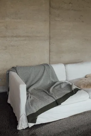Herringbone Merino Angora Blanket - Olive