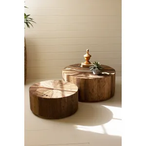 Kalalou - Set Of Two Recycled Wood Round Coffee Tables