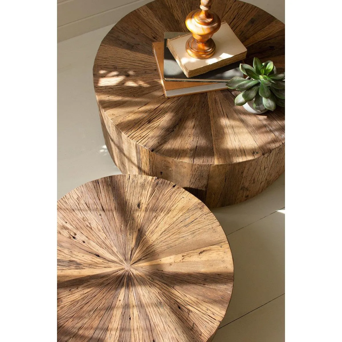 Kalalou - Set Of Two Recycled Wood Round Coffee Tables