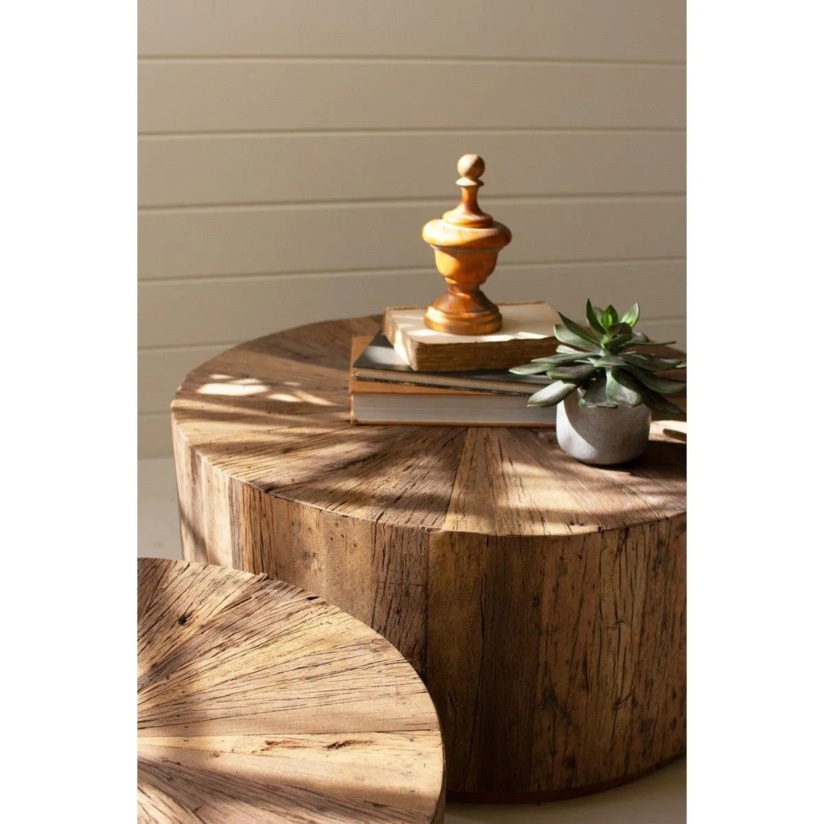 Kalalou - Set Of Two Recycled Wood Round Coffee Tables