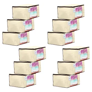 Kuber Industries 12 Piece Non Woven Fabric Saree Cover Set with Transparent Window, Extra Large, Ivory-CTKTC23690