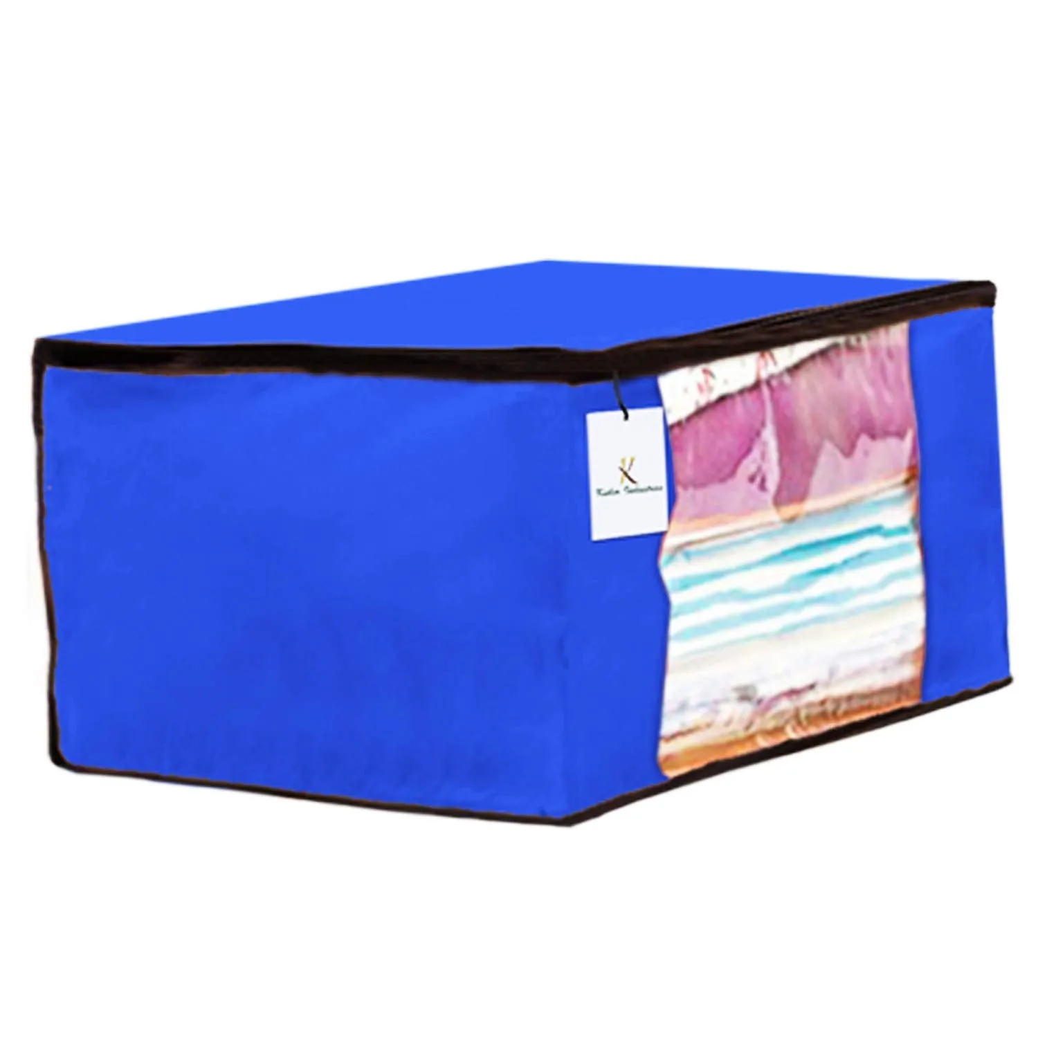 Kuber Industries 12 Piece Non Woven Fabric Saree Cover Set with Transparent Window, Extra Large, Pink,Royal Blue,Dark Brown-CTKTC23756