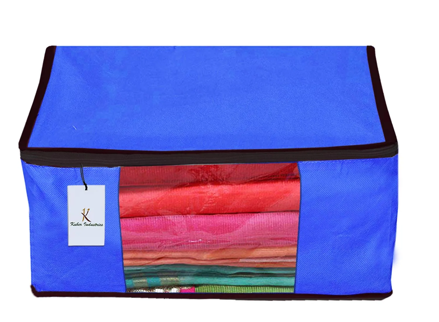 Kuber Industries 12 Piece Non Woven Fabric Saree Cover Set with Transparent Window, Extra Large, Pink,Royal Blue,Dark Brown-CTKTC23756