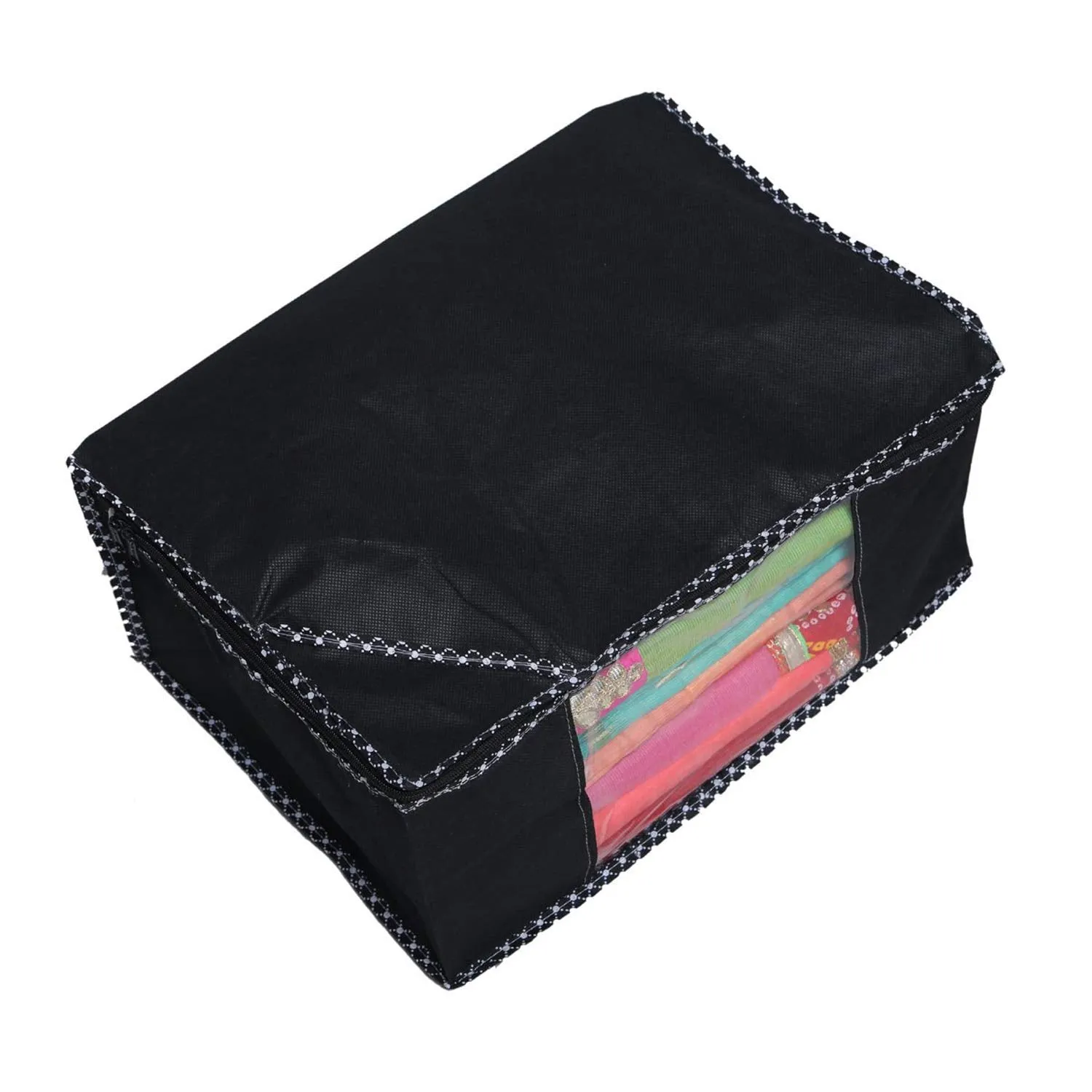 Kuber Industries 12 Pieces Non Woven Fabric Saree Cover/Clothes Organiser for Wardrobe Set with Transparent Window, Extra Large (Black)-KUBMART2785