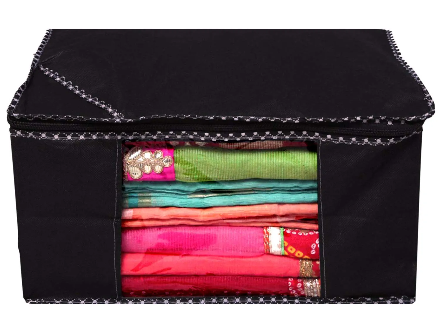 Kuber Industries 12 Pieces Non Woven Fabric Saree Cover/Clothes Organiser for Wardrobe Set with Transparent Window, Extra Large (Black)-KUBMART2785