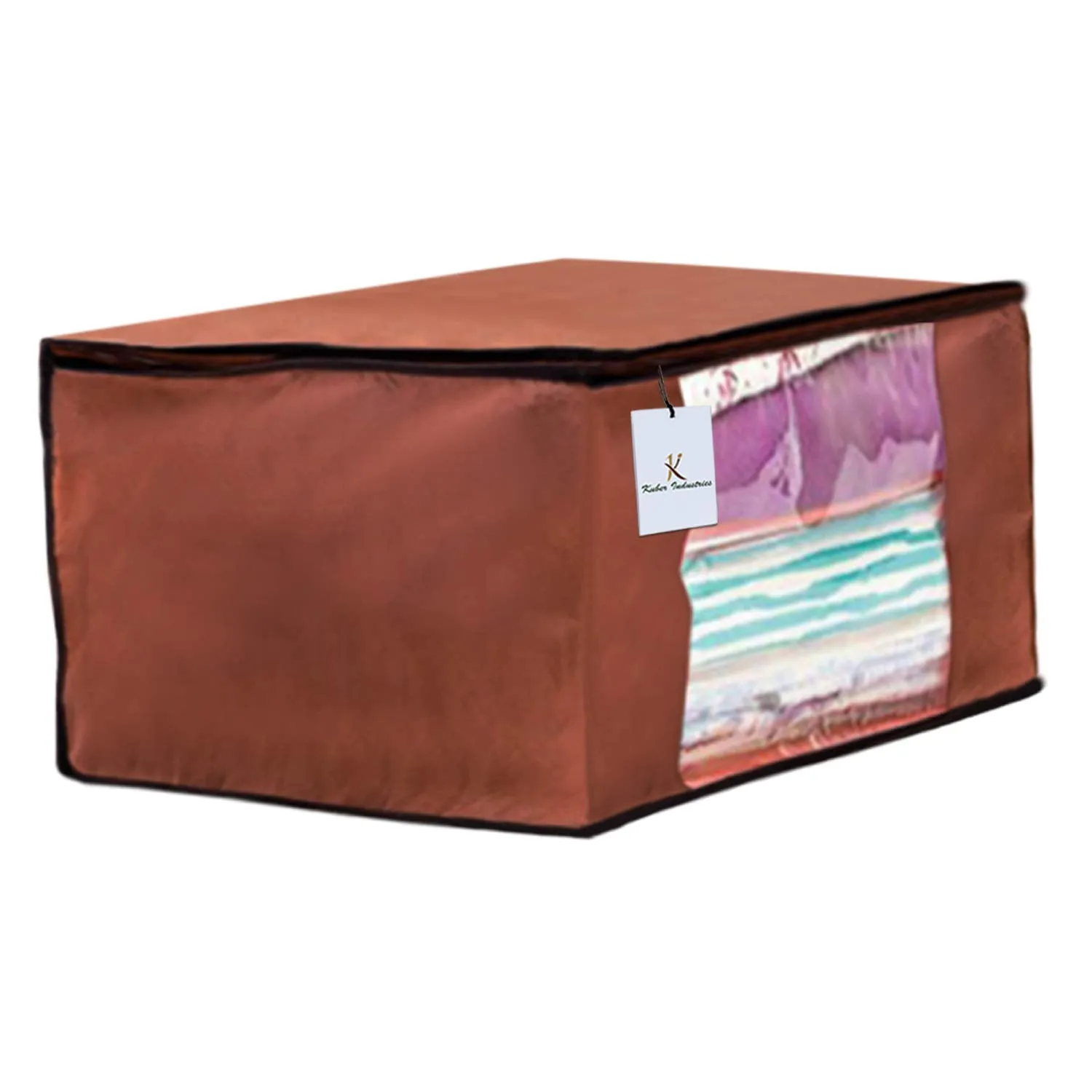Kuber Industries 3 Piece Non Woven Fabric Saree Cover Set with Transparent Window, Extra Large, Dark Brown-CTKTC23767
