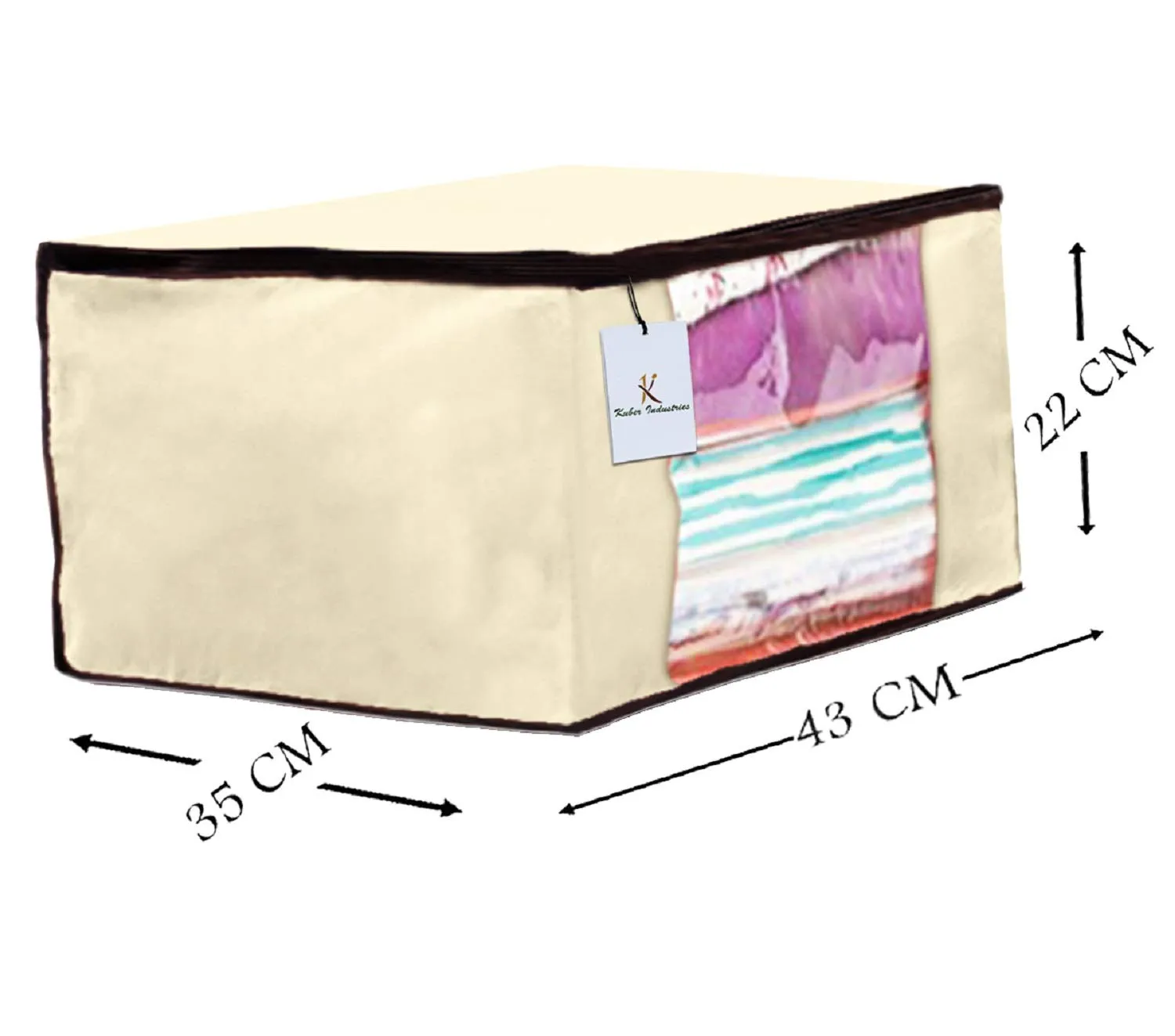 Kuber Industries 5 Piece Non Woven Fabric Saree Cover Set with Transparent Window, Extra Large, Ivory-CTKTC23731