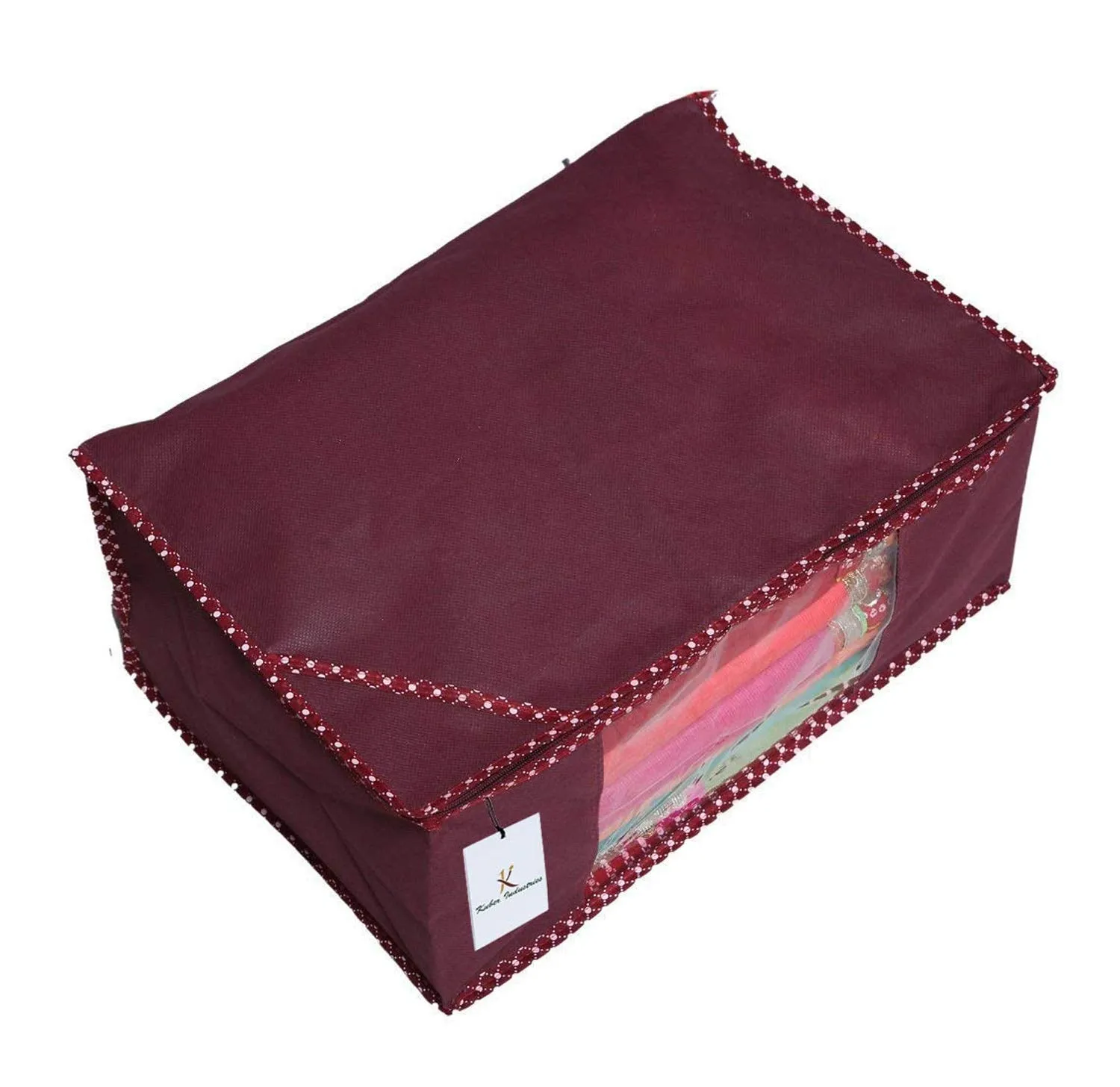 Kuber Industries 6 Pieces Non Woven Fabric Saree Cover/Clothes Organiser for Wardrobe Set with Transparent Window, Extra Large (Maroon)-KUBMART2759