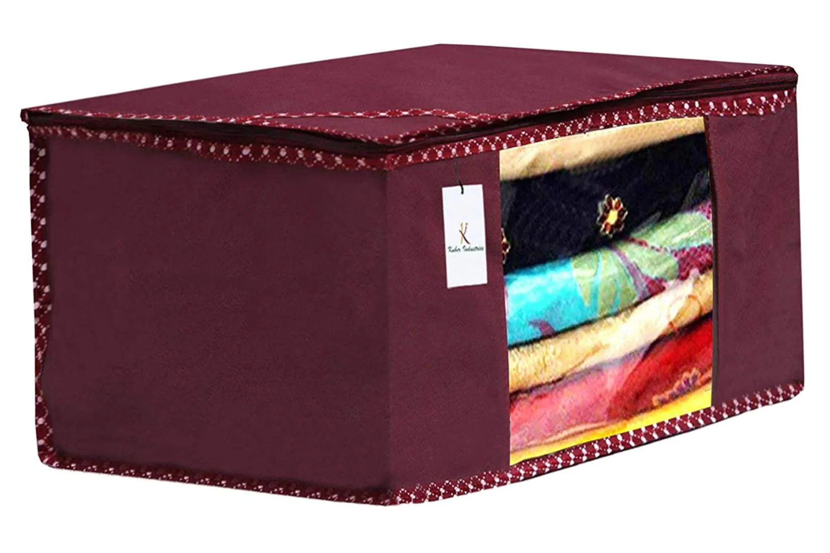 Kuber Industries 6 Pieces Non Woven Fabric Saree Cover/Clothes Organiser for Wardrobe Set with Transparent Window, Extra Large (Maroon)-KUBMART2759