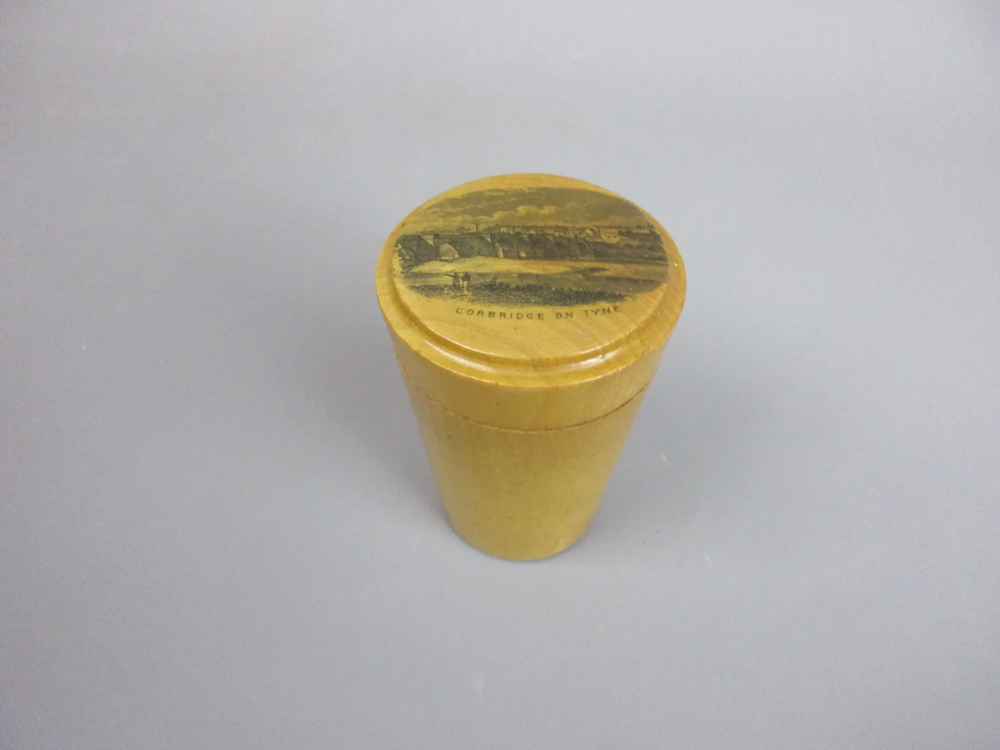 Mauchline Ware Corbridge On Tyne Shot Glass Holder Antique Victorian c1890