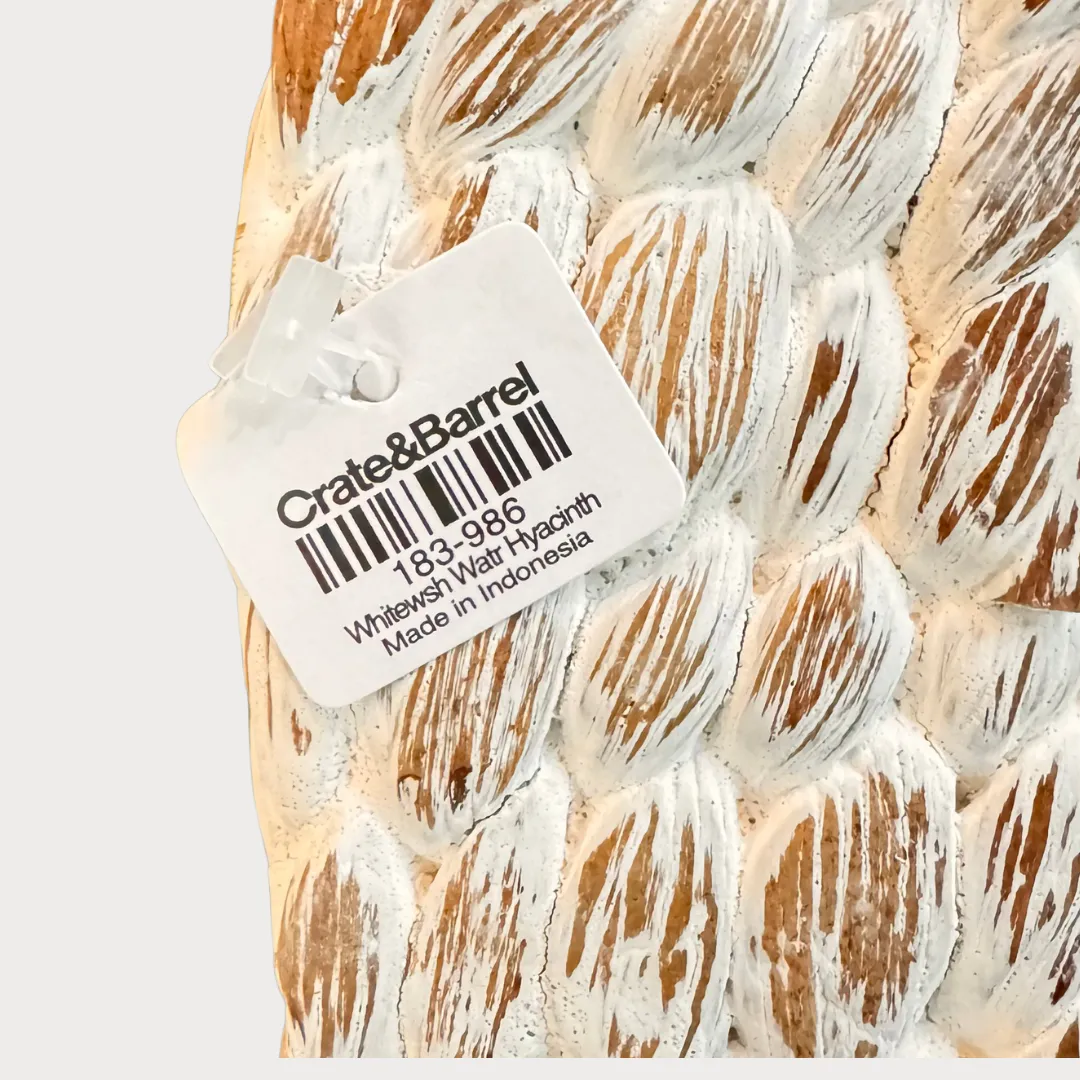 New With Tags Whitewashed Water Hyacinth Round Placemat by Crate & Barrel (Sold Individually)