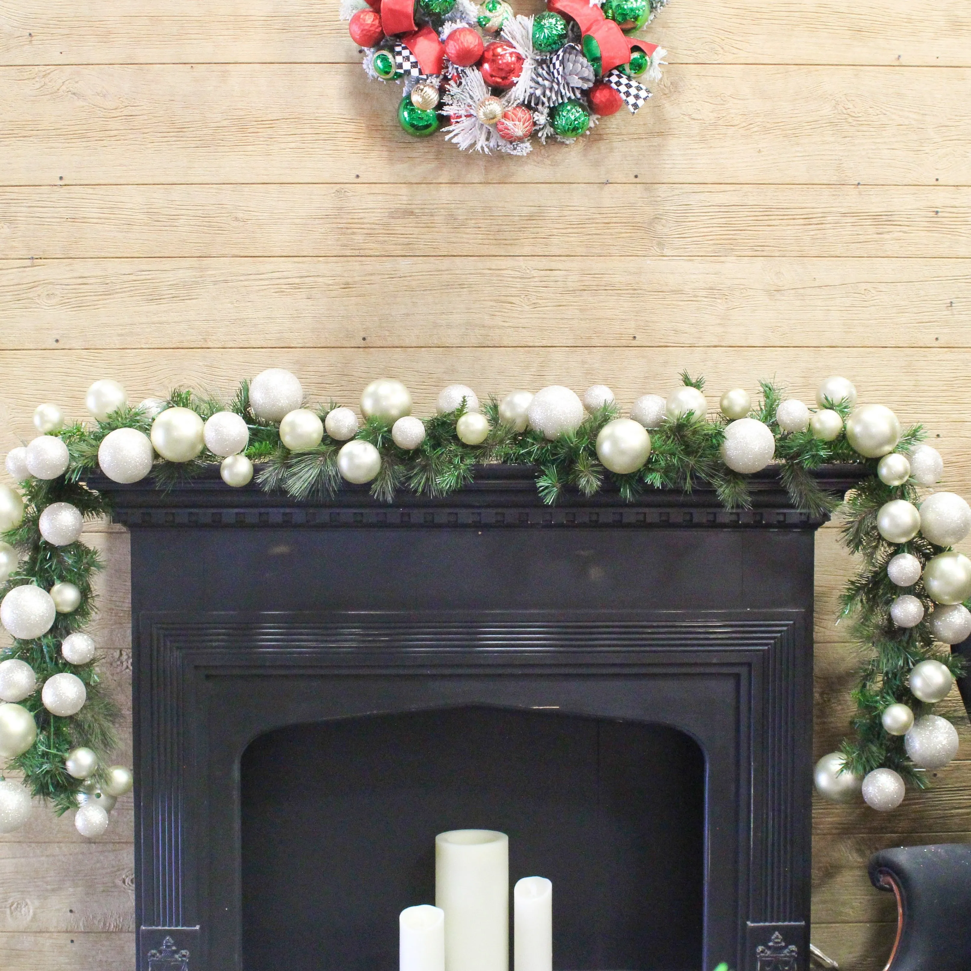 Platinum Glitter and Candy Apple Ball Garland, 10'