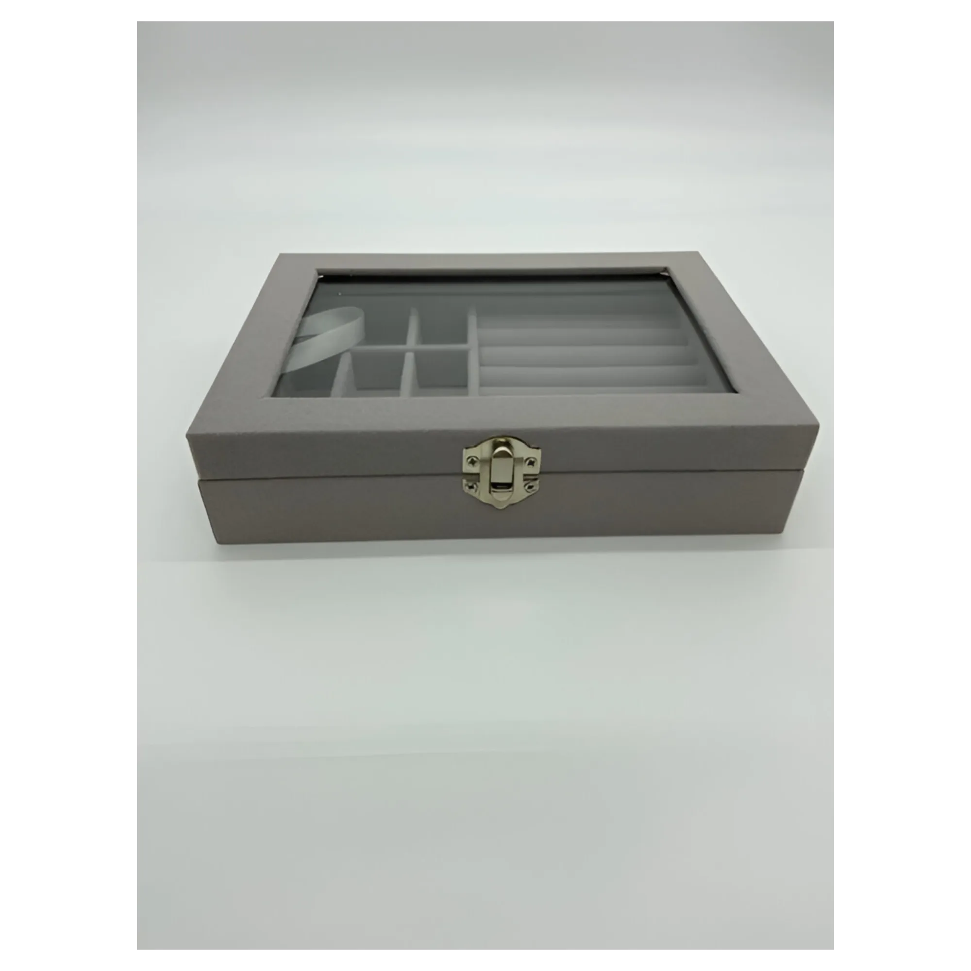 Portable Luxurious Velvet Jewelry Holder With 9 panel Transparent Lid EO-36