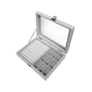 Portable Luxurious Velvet Jewelry Holder With 9 panel Transparent Lid EO-36