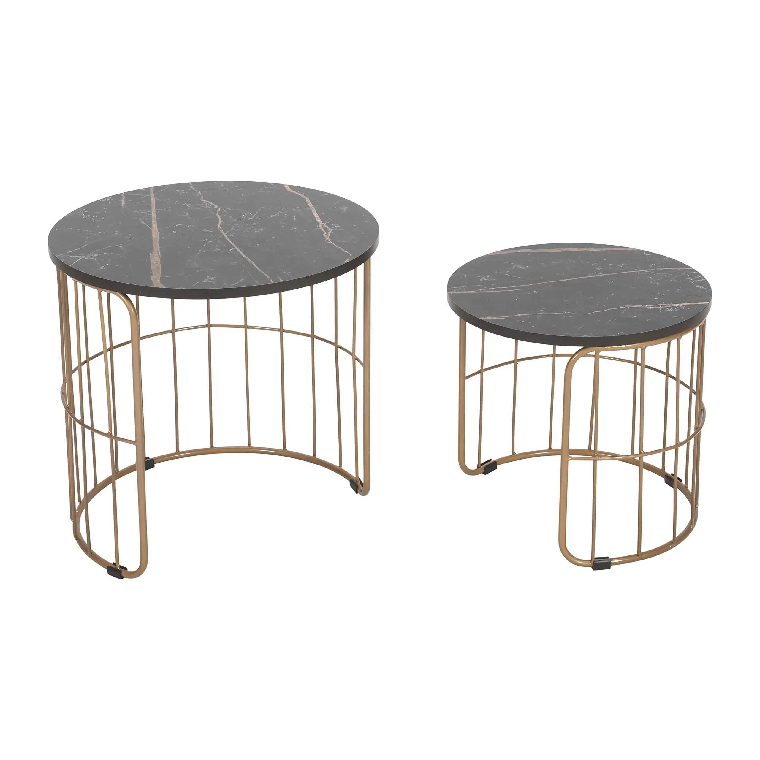 Priti - Nature Lover Golden Coffee Table Nesting Table Set of Two - center table - Tea table for living room - Golden - Black laminated marble table top
