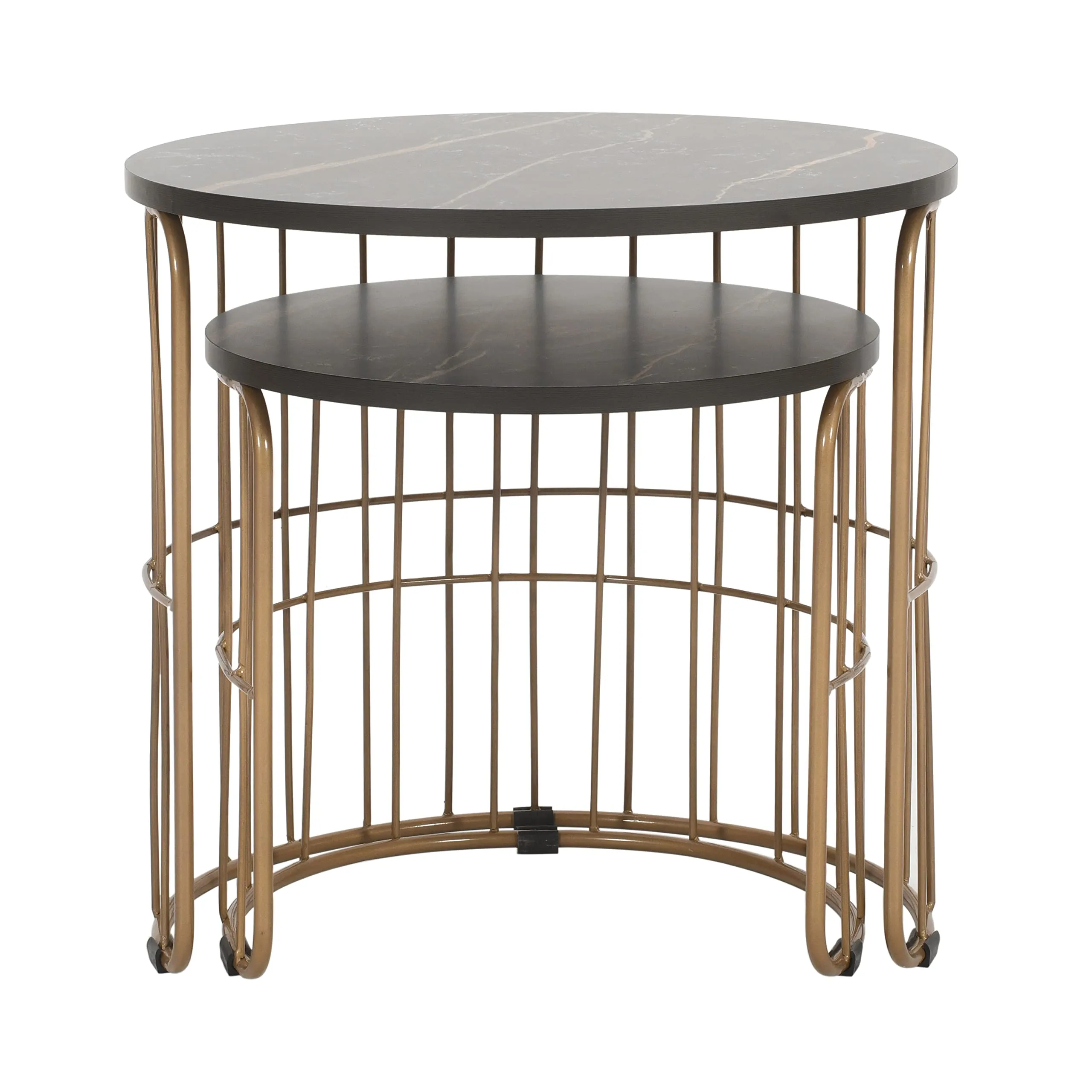 Priti - Nature Lover Golden Coffee Table Nesting Table Set of Two - center table - Tea table for living room - Golden - Black laminated marble table top