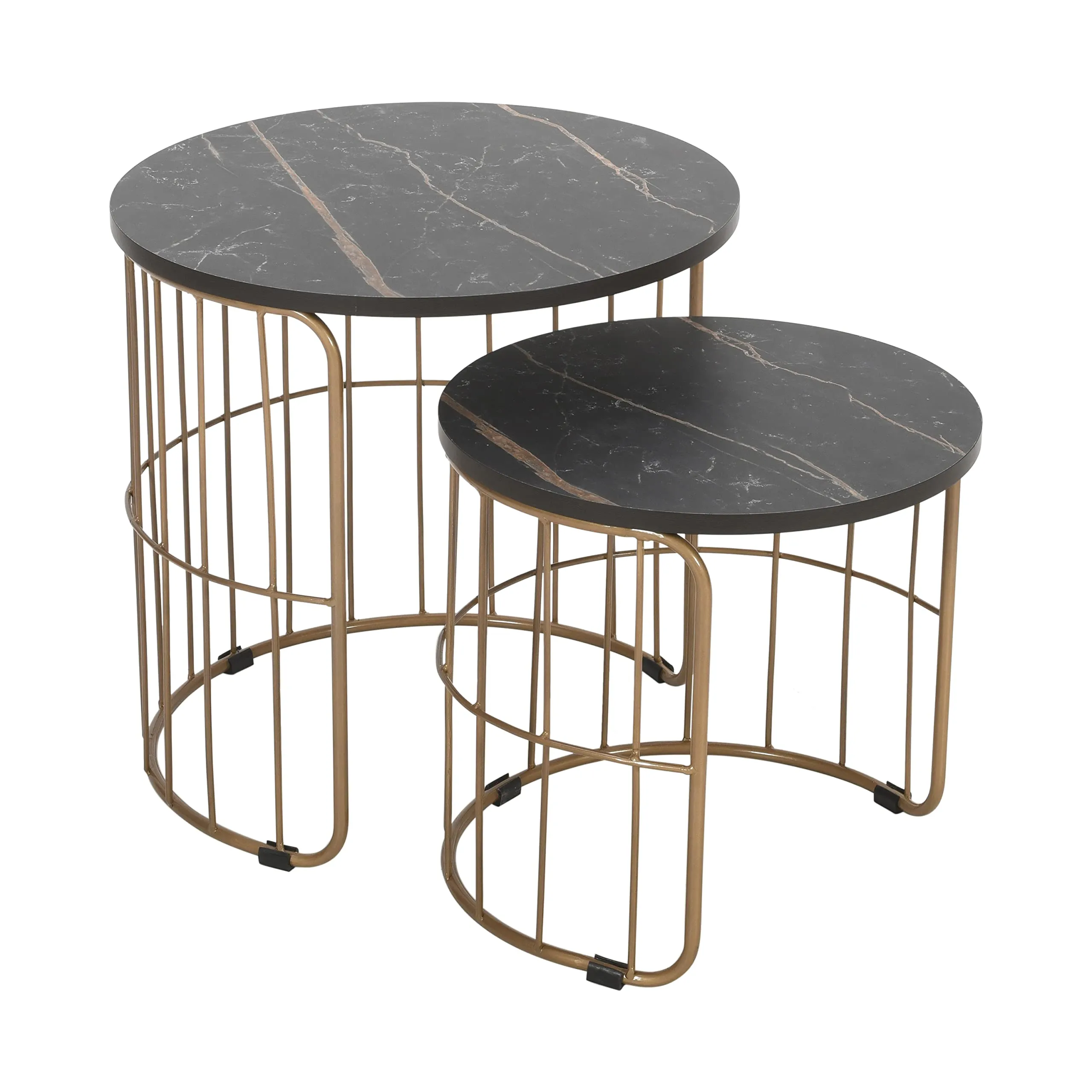 Priti - Nature Lover Golden Coffee Table Nesting Table Set of Two - center table - Tea table for living room - Golden - Black laminated marble table top