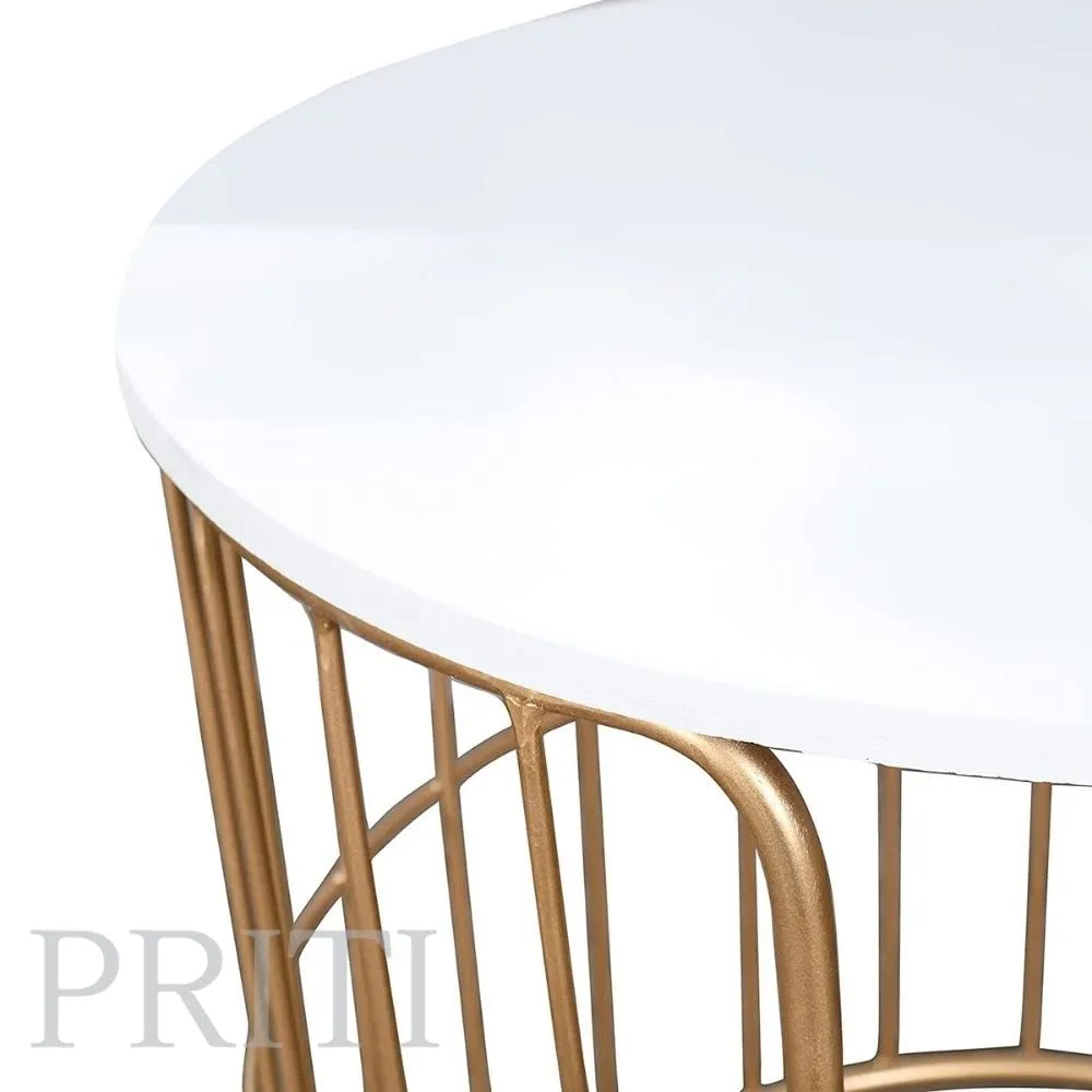 Priti Nature Lover Golden Coffee Table Nesting Table Set of Two - Center Table - Tea Table for Living Room - Golden - White Laminated Marble Table top