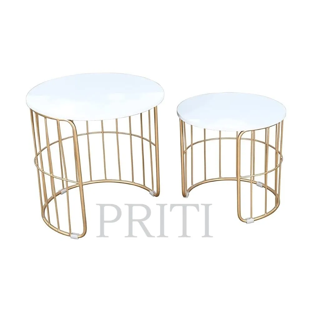 Priti Nature Lover Golden Coffee Table Nesting Table Set of Two - Center Table - Tea Table for Living Room - Golden - White Laminated Marble Table top