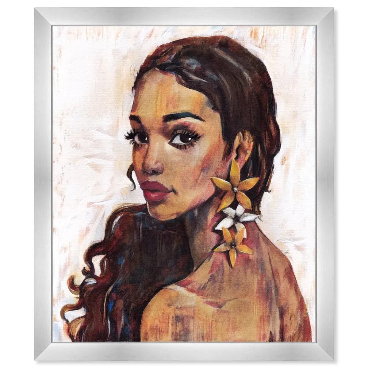 "Beauty with Petals", Flower Earirngs Beauty Traditional White Framed Wall Art Print for Bedroom