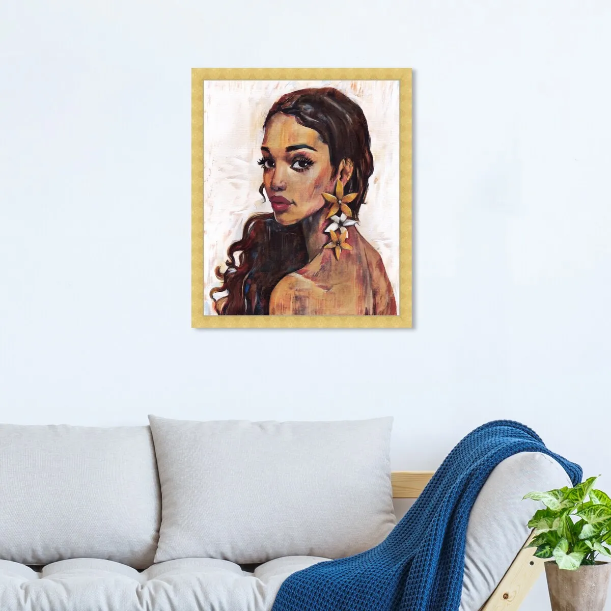 "Beauty with Petals", Flower Earirngs Beauty Traditional White Framed Wall Art Print for Bedroom