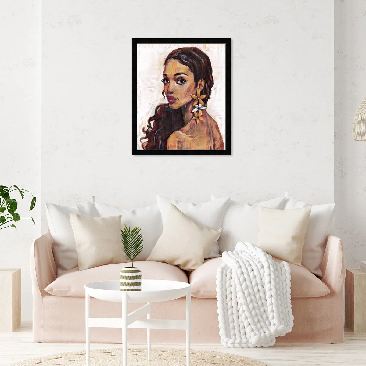 "Beauty with Petals", Flower Earirngs Beauty Traditional White Framed Wall Art Print for Bedroom