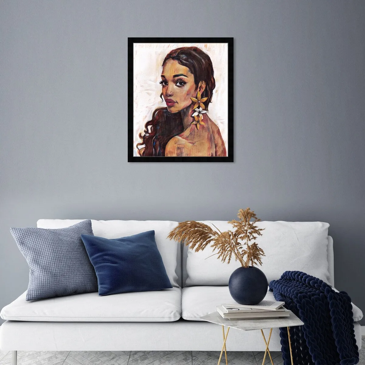 "Beauty with Petals", Flower Earirngs Beauty Traditional White Framed Wall Art Print for Bedroom